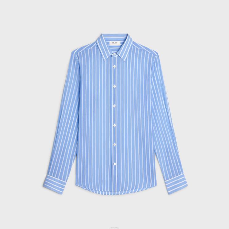 CELINE Ciel/Blanc Loose Shirt in Striped Cotton R0ZNN1913
