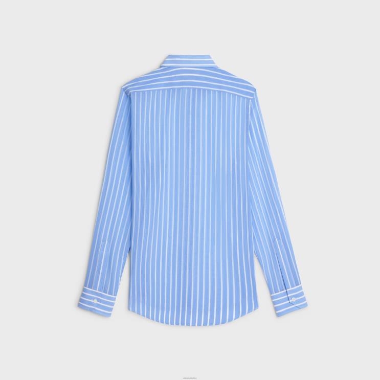 CELINE Ciel/Blanc Loose Shirt in Striped Cotton R0ZNN1913
