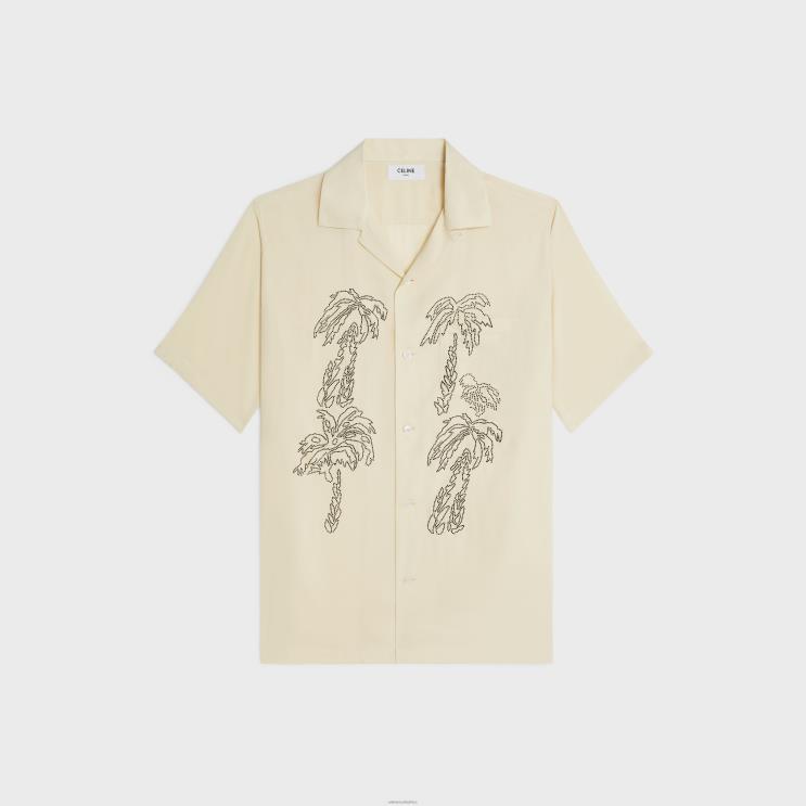 CELINE Milky Beige Embroidered Hawaiian Shirt in Viscose R0ZNN1923
