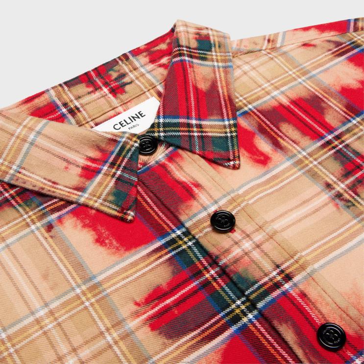 CELINE Rouge Tartan Loose Shirt in Checked Cotton R0ZNN1919