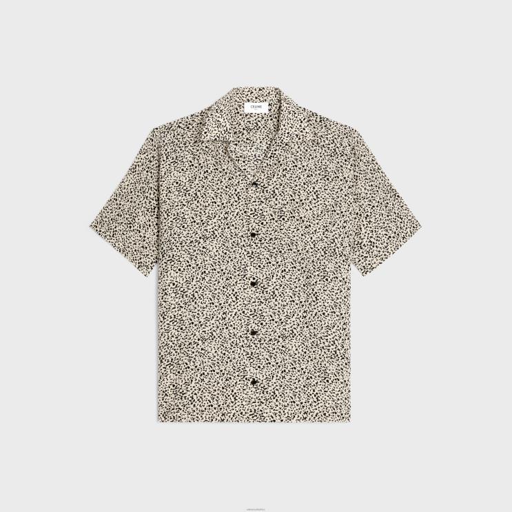 CELINE Vanille/Noir Hawaiian Shirt in Printed Crepe De Chine R0ZNN1922