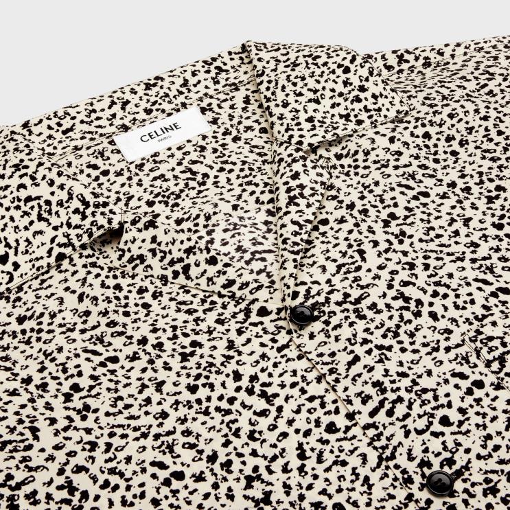 CELINE Vanille/Noir Hawaiian Shirt in Printed Crepe De Chine R0ZNN1922