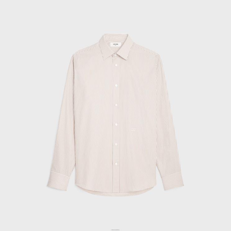 CELINE White/Camel Loose Carnaby Shirt in Striped Poplin R0ZNN1908