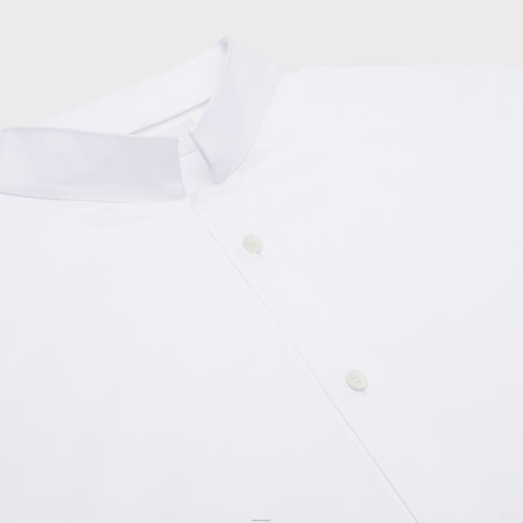 CELINE White Loose Shirt With Inverted Collar in Cotton Poplin R0ZNN1911