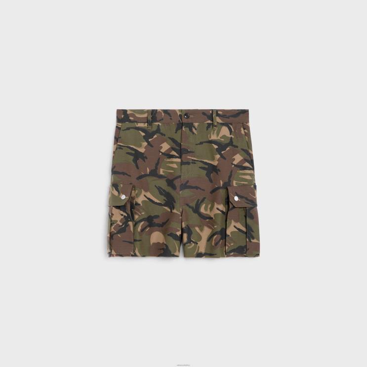 CELINE Beige/Khaki/Black Cargo Shorts in Camouflage Cotton R0ZNN2024