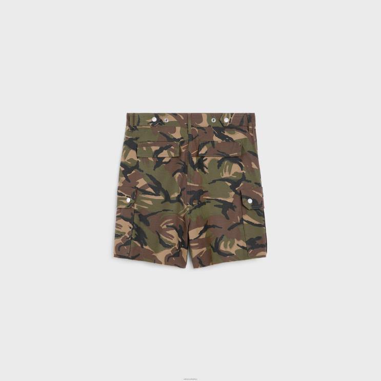 CELINE Beige/Khaki/Black Cargo Shorts in Camouflage Cotton R0ZNN2024