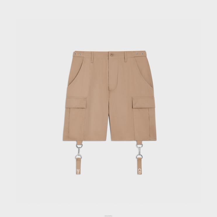CELINE Beige Shorts With Straps in Cotton Linen R0ZNN2022