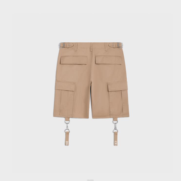 CELINE Beige Shorts With Straps in Cotton Linen R0ZNN2022