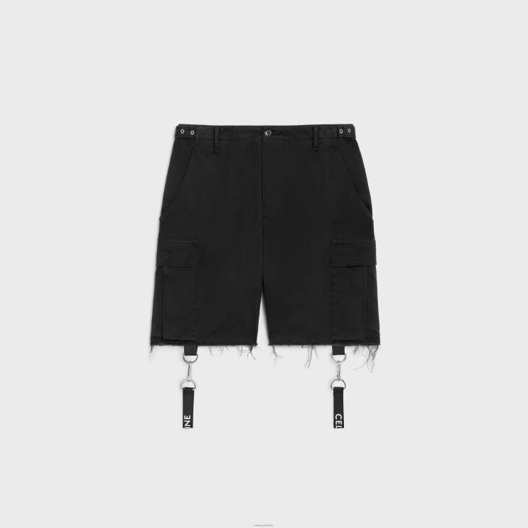 CELINE Black Shorts With Straps in Cotton R0ZNN2021