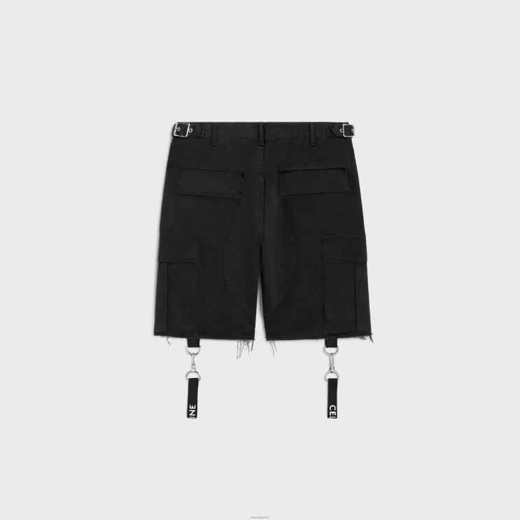 CELINE Black Shorts With Straps in Cotton R0ZNN2021