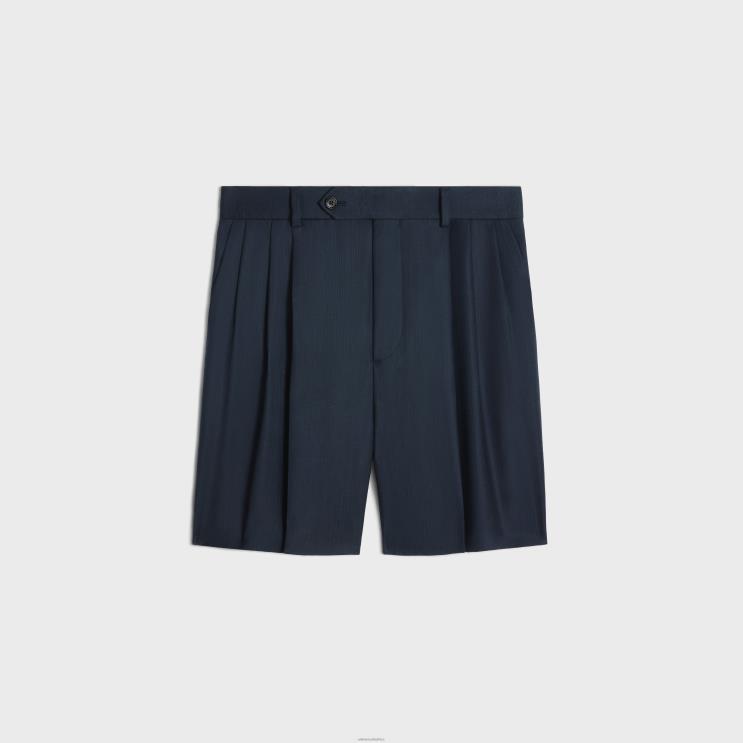 CELINE Dark Navy Shorts in Striped Wool R0ZNN589