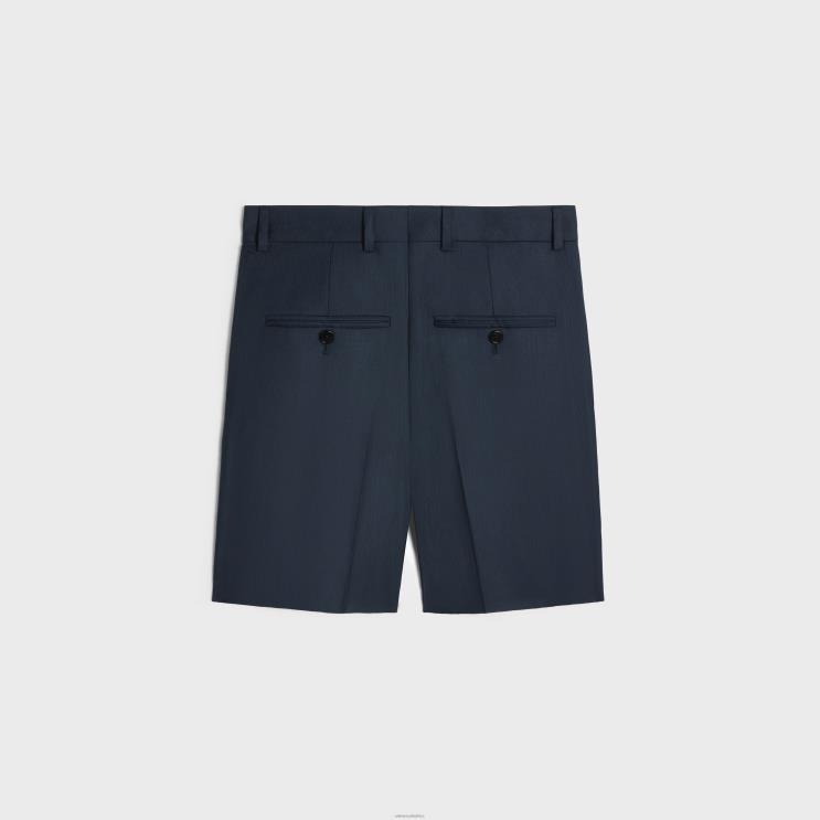 CELINE Dark Navy Shorts in Striped Wool R0ZNN589
