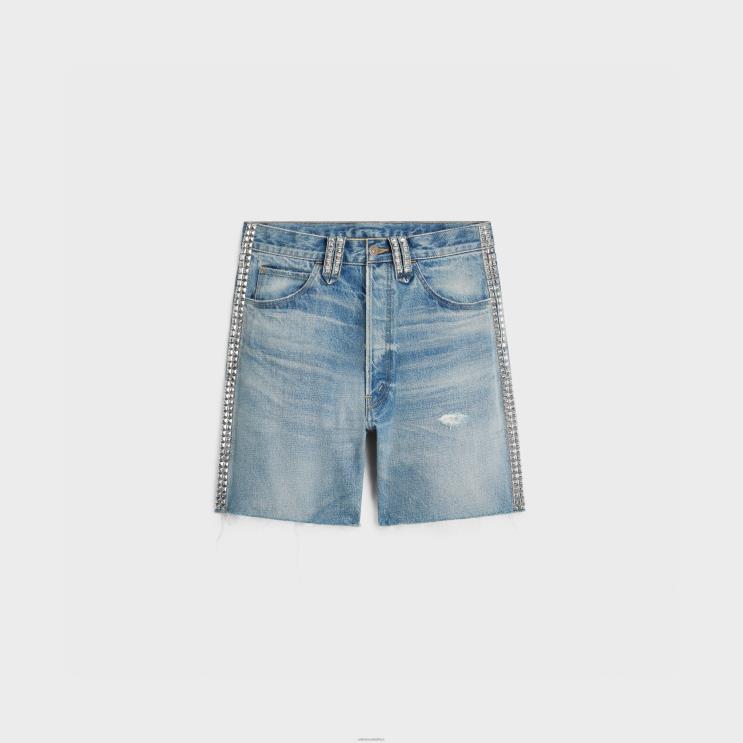 CELINE Zuma Wash Wesley Shorts With Studs in Denim R0ZNN2009
