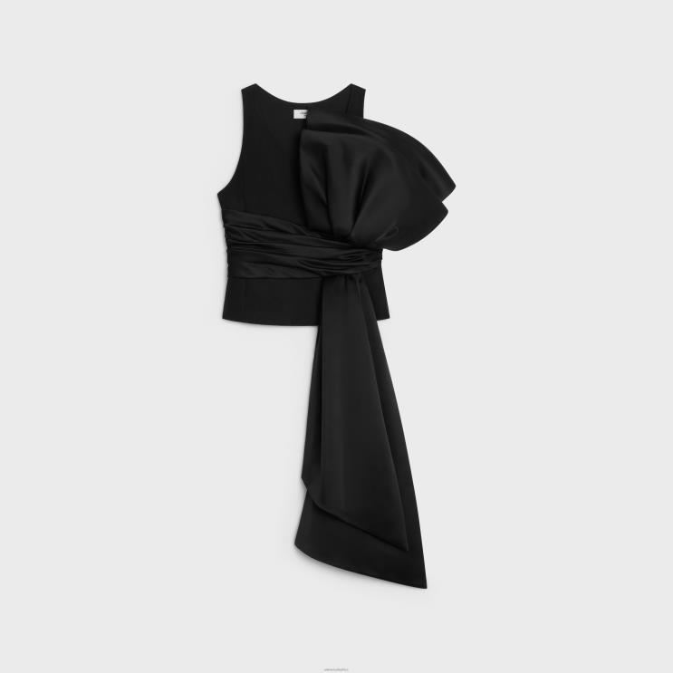 CELINE Black Top With Maxi Knot in Textured Wool R0ZNN1800