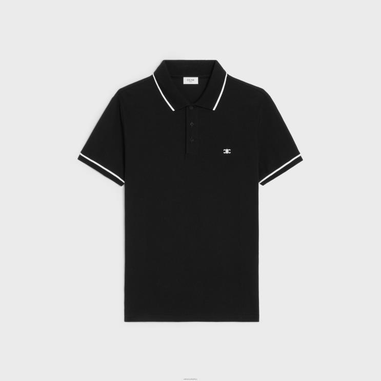 CELINE Black/White Classic Polo Shirt in Cotton Pique R0ZNN1934