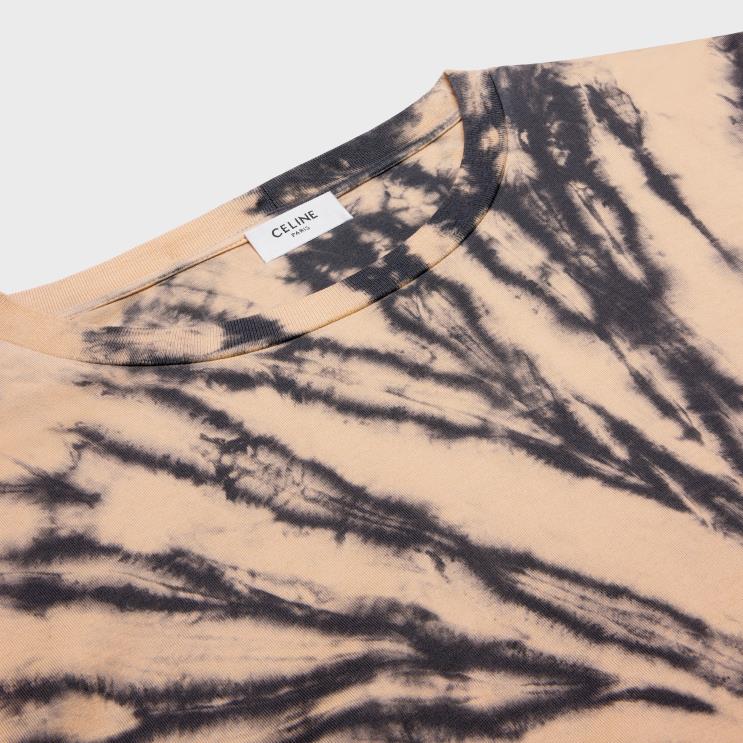 CELINE Grey/Beige/Black Loose T-Shirt in Tie-Dye Cotton R0ZNN1927