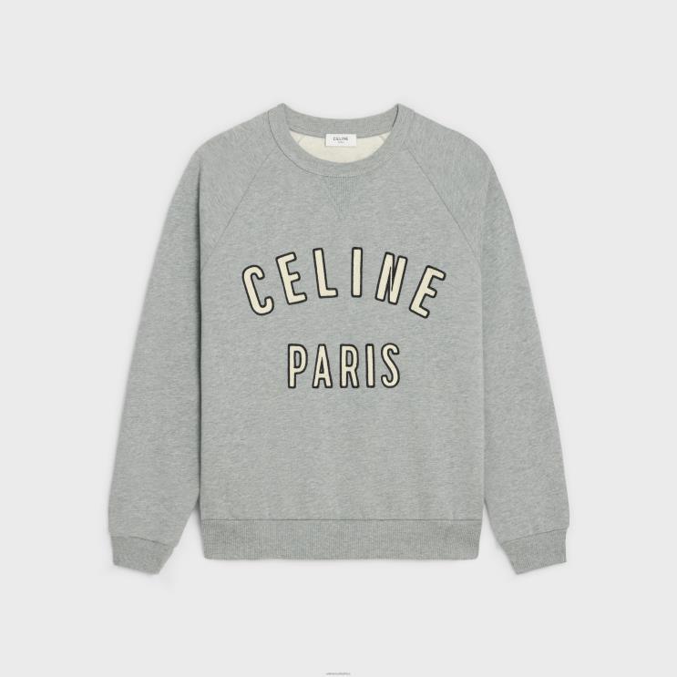 CELINE Grey Melange/Ecru/Black Paris Loose Sweatshirt in Cotton Fleece R0ZNN1949