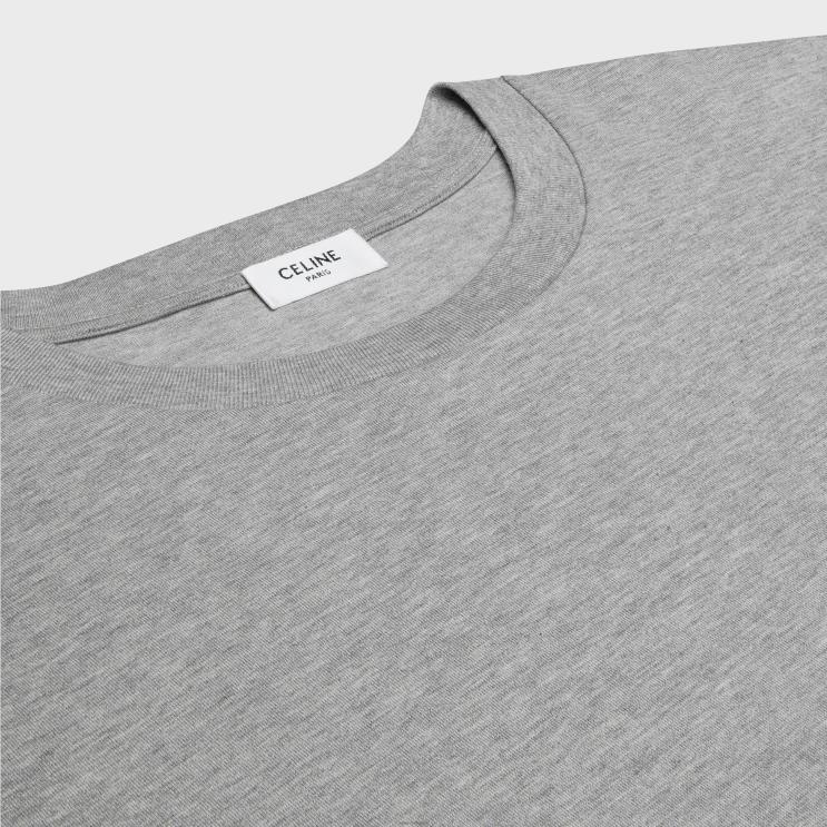 CELINE Grey Melange/Off White Triomphe Loose T-Shirt in Cotton Jersey R0ZNN1820