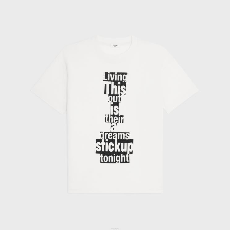 CELINE Off White/Black Dash Snow Loose T-Shirt in Jersey Cotton R0ZNN1814