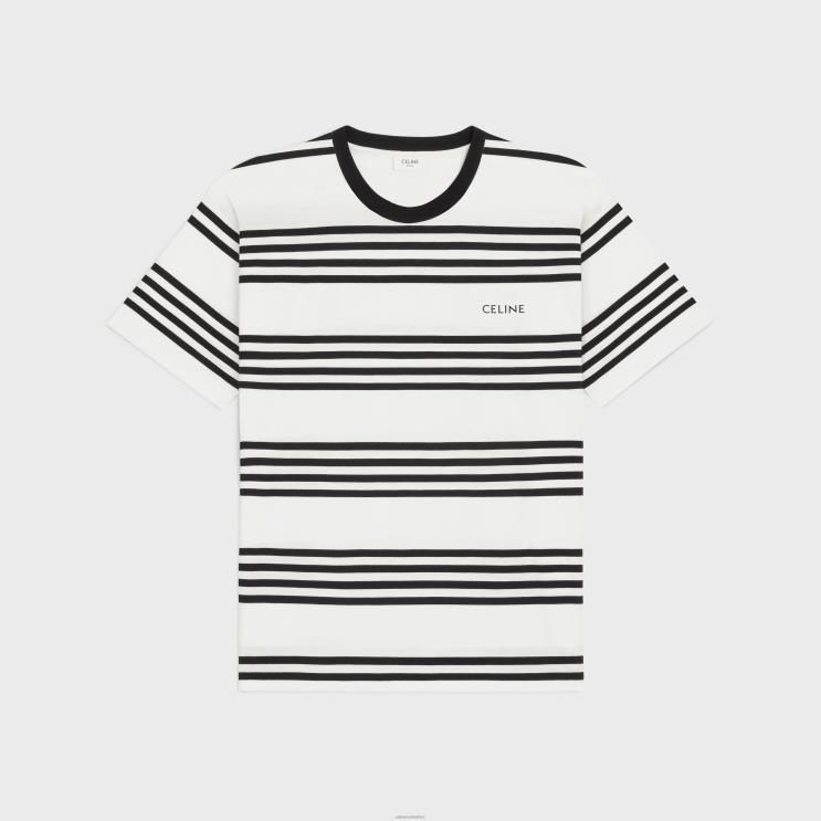CELINE Off White/Black Loose T-Shirt in Striped Cotton Jersey R0ZNN1817