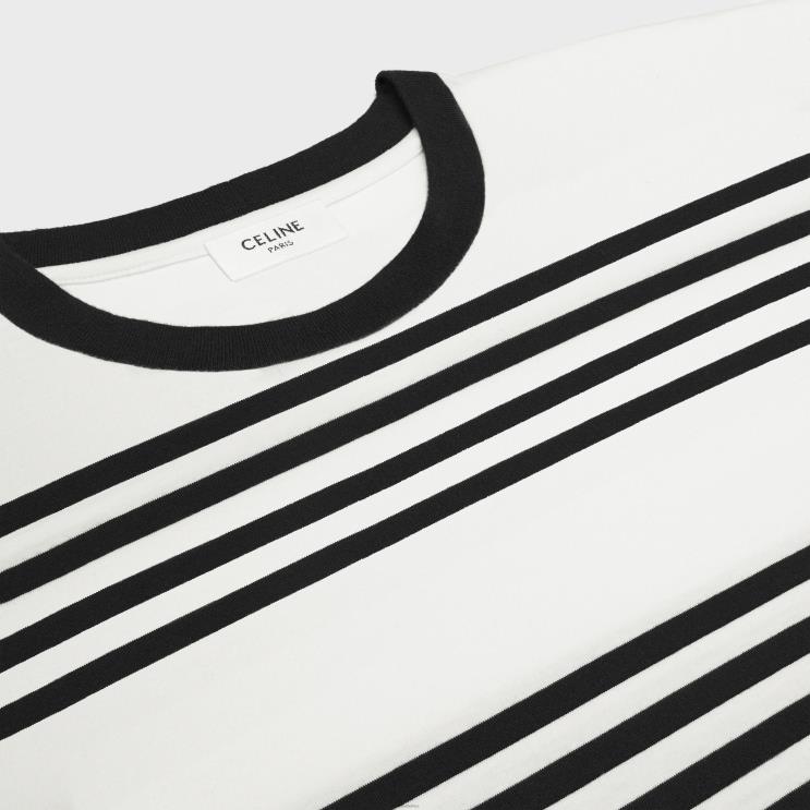 CELINE Off White/Black Loose T-Shirt in Striped Cotton Jersey R0ZNN1817