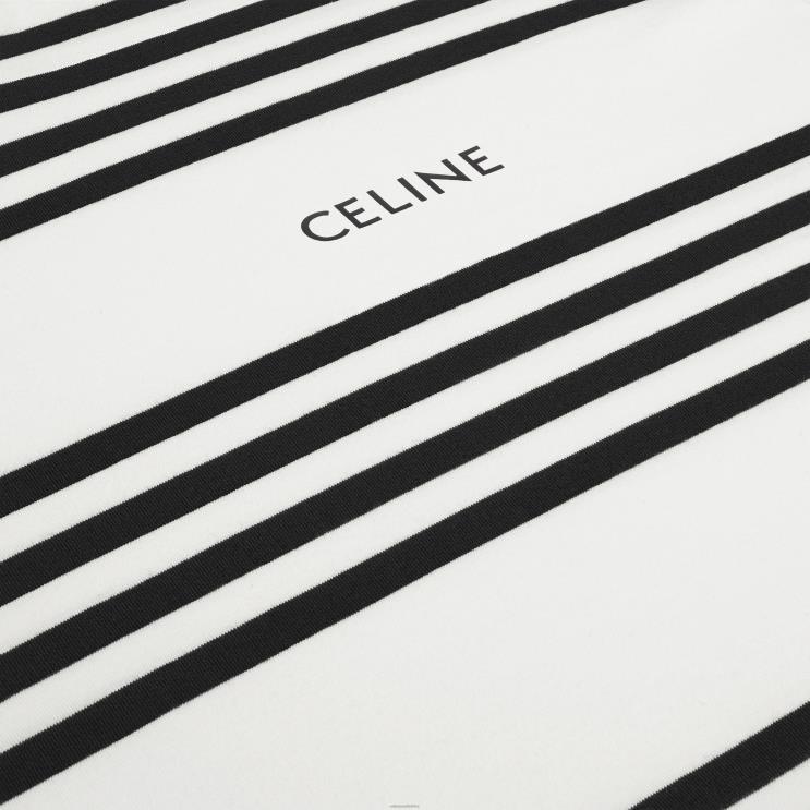 CELINE Off White/Black Loose T-Shirt in Striped Cotton Jersey R0ZNN1817