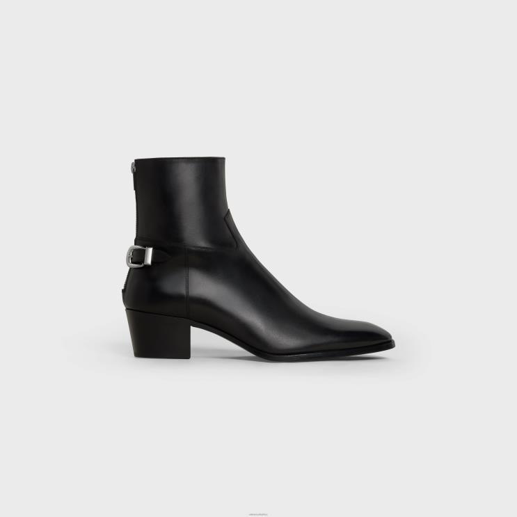 CELINE Black Back Buckle Zipped Isaac Boot in Shiny Calfskin R0ZNN2057