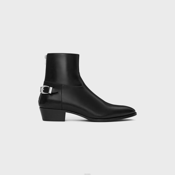 CELINE Black Drugstore Back Buckle Zipped Boot in Shiny Calfskin R0ZNN2036