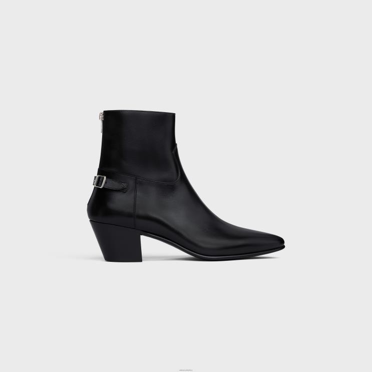 CELINE Black Jacno Back Buckle Zipped Boot in Shiny Calfskin R0ZNN2060