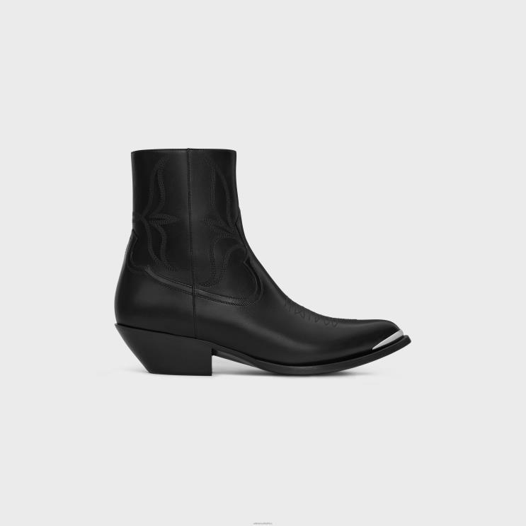 CELINE Black Leon Zipped Boot With Metal Toe in Shiny Calfskin R0ZNN2035