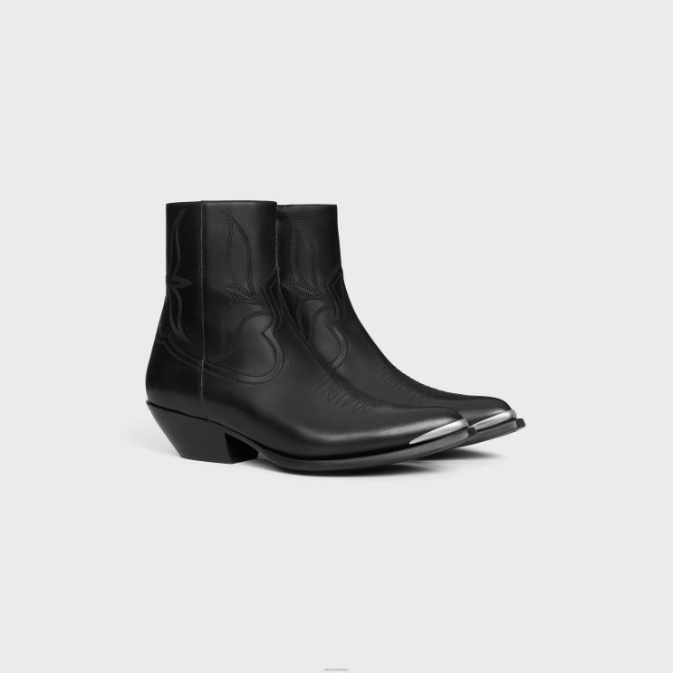 CELINE Black Leon Zipped Boot With Metal Toe in Shiny Calfskin R0ZNN2035