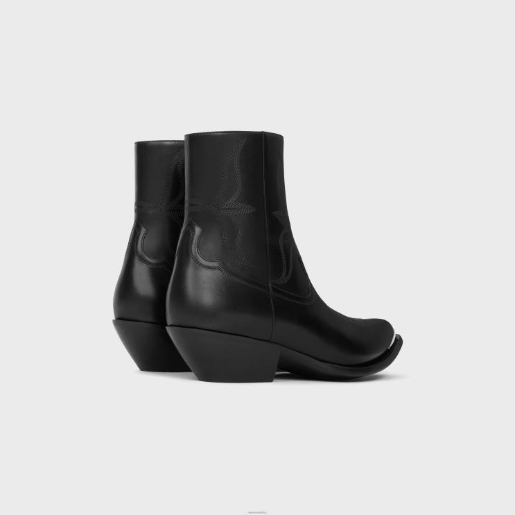 CELINE Black Leon Zipped Boot With Metal Toe in Shiny Calfskin R0ZNN2035