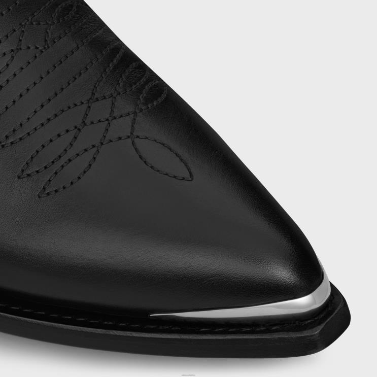 CELINE Black Leon Zipped Boot With Metal Toe in Shiny Calfskin R0ZNN2035