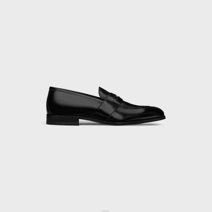 CELINE Black Malaquais Penny Triomphe Loafer in Polished Bullskin R0ZNN2039