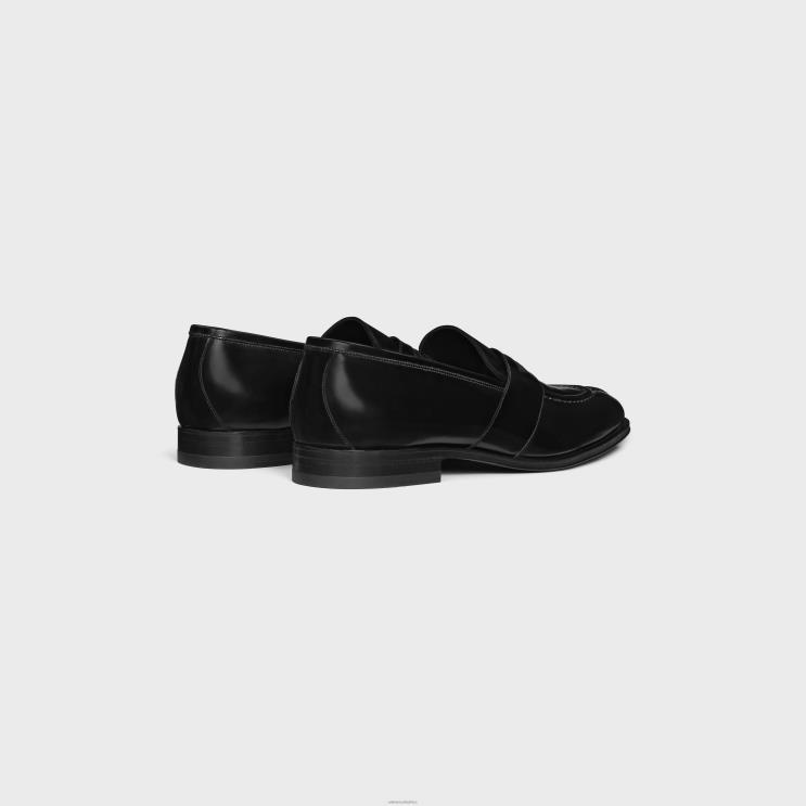 CELINE Black Malaquais Penny Triomphe Loafer in Polished Bullskin R0ZNN2039