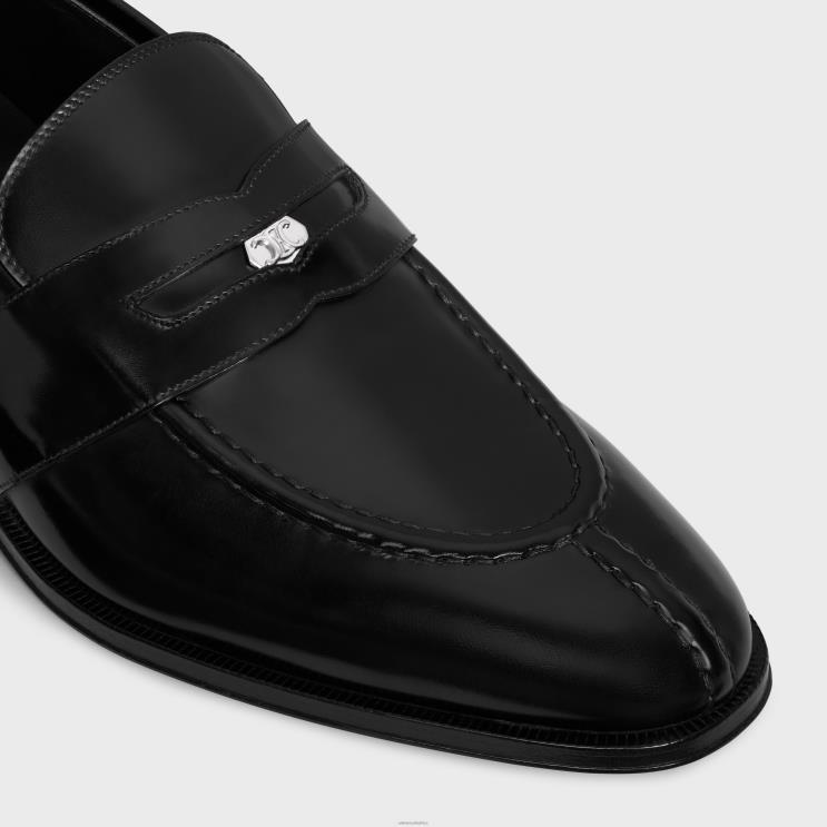 CELINE Black Malaquais Penny Triomphe Loafer in Polished Bullskin R0ZNN2039