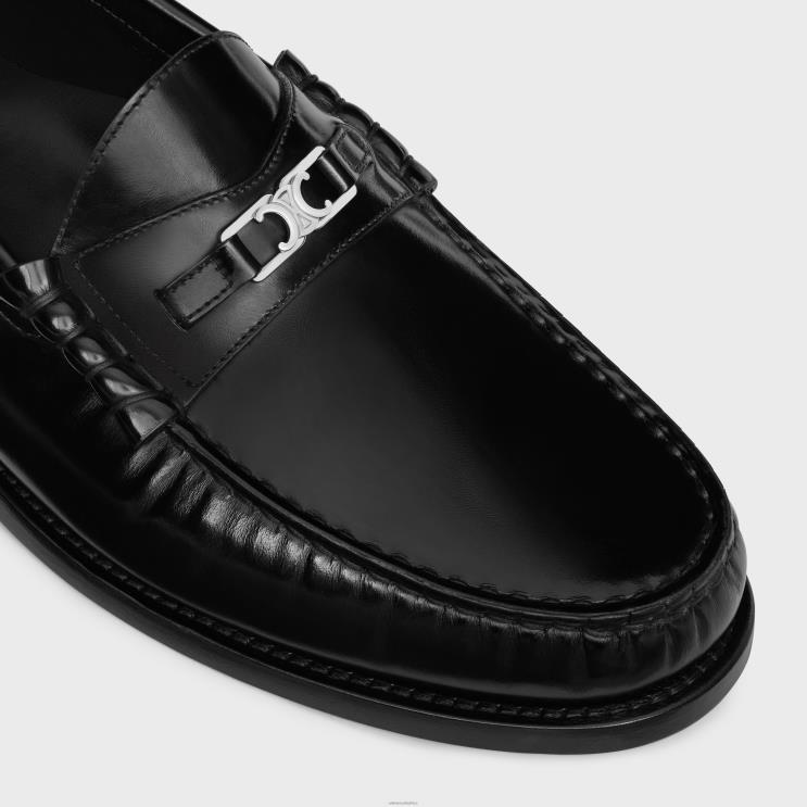 CELINE Black/Silver Luco Triomphe Loafer in Polished Bullskin R0ZNN2040