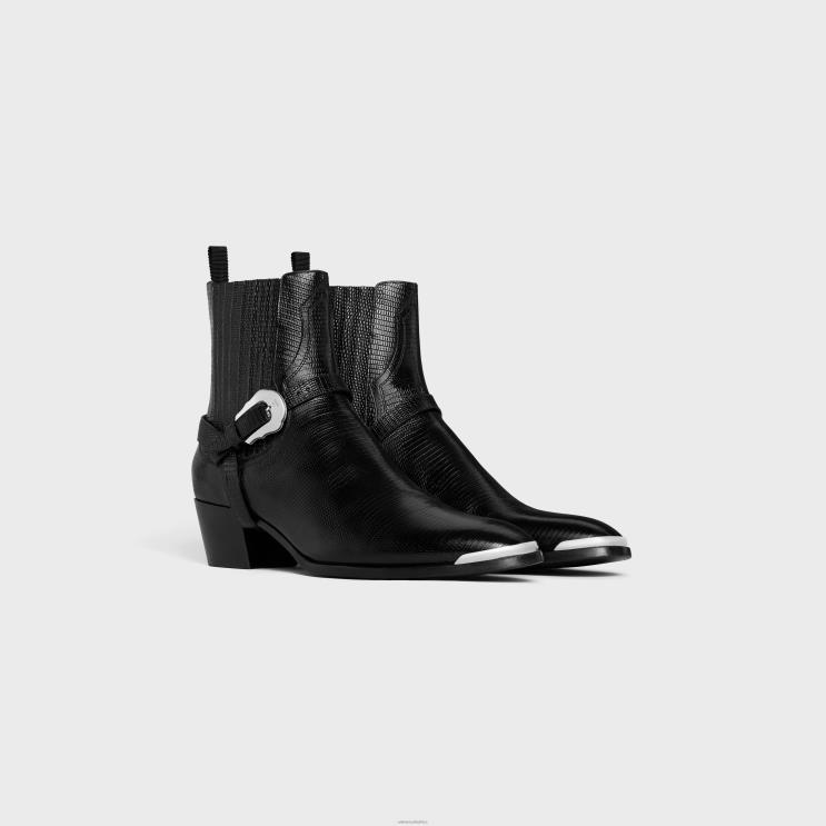 CELINE Black Western Chelsea Isaac Boot With Harness & Metal Toe in Tejus Stamped Calfskin R0ZNN2056