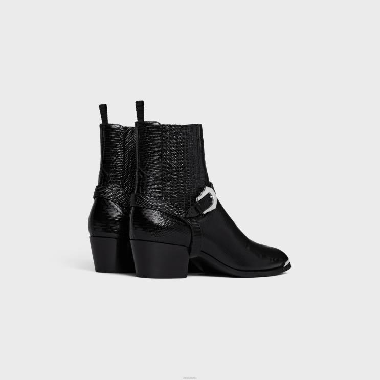 CELINE Black Western Chelsea Isaac Boot With Harness & Metal Toe in Tejus Stamped Calfskin R0ZNN2056
