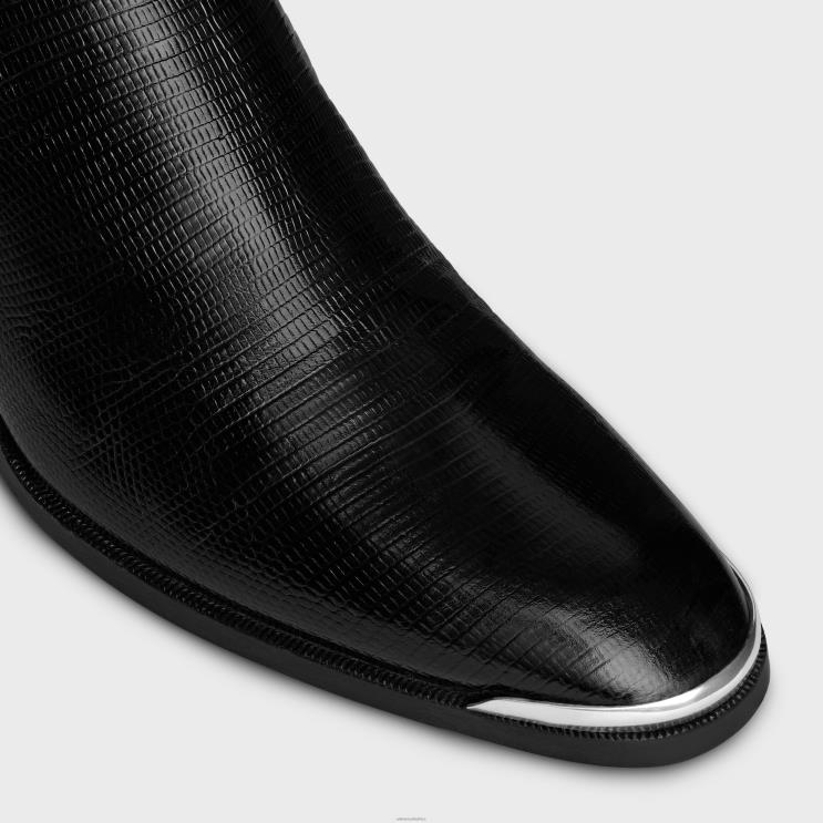 CELINE Black Western Chelsea Isaac Boot With Harness & Metal Toe in Tejus Stamped Calfskin R0ZNN2056