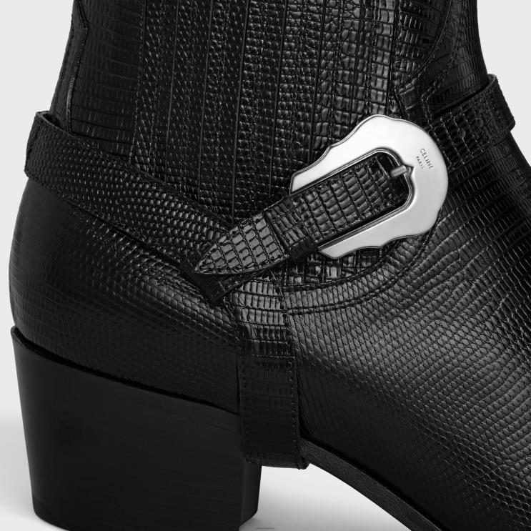 CELINE Black Western Chelsea Isaac Boot With Harness & Metal Toe in Tejus Stamped Calfskin R0ZNN2056