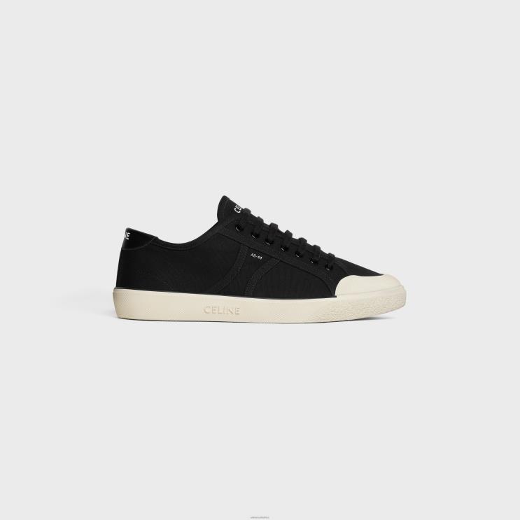 CELINE Black Alan As-01 Low Lace-Up Sneaker in Canvas & Calfskin R0ZNN2054
