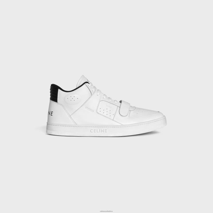 CELINE Optic White/Black Ct-02 Mid Sneaker With Velcro in Calfskin R0ZNN2051