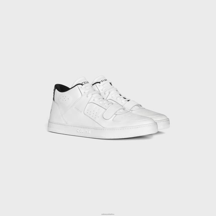 CELINE Optic White/Black Ct-02 Mid Sneaker With Velcro in Calfskin R0ZNN2051