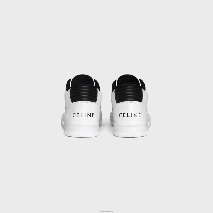 CELINE Optic White/Black Ct-02 Mid Sneaker With Velcro in Calfskin R0ZNN2051