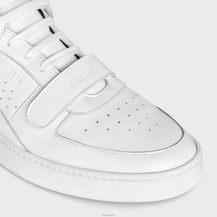 CELINE Optic White/Black Ct-02 Mid Sneaker With Velcro in Calfskin R0ZNN2051