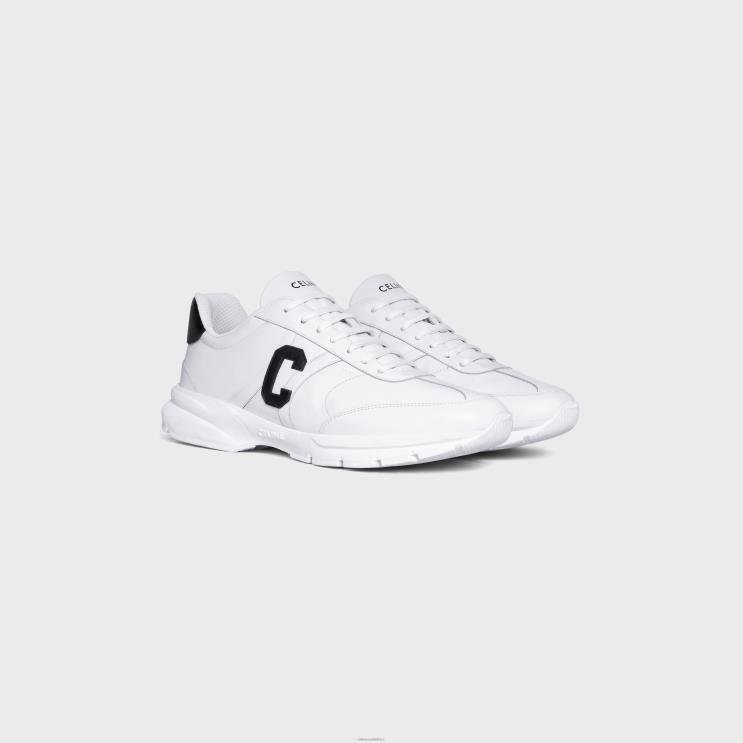 CELINE Optic White/Black Runner Cr-02 Low Lace-Up Sneaker in Calfskin R0ZNN2029