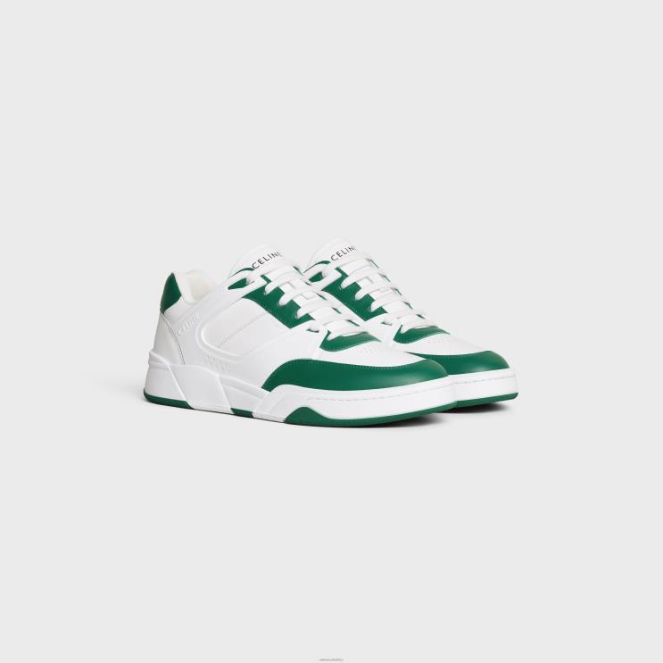 CELINE Optic White/Dark Green Trainer Ct-07 Low Lace-Up Sneaker in Calfskin R0ZNN2045