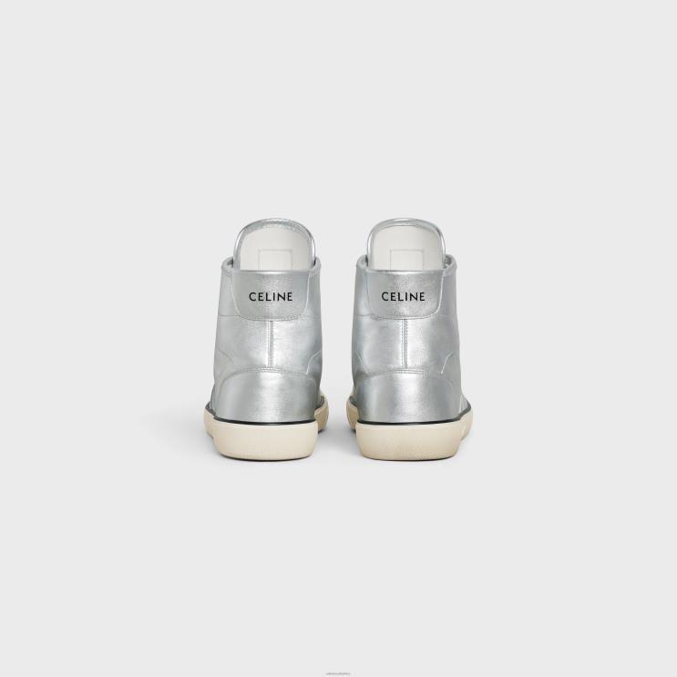 CELINE Silver As-02 Mid Low Lace-Up Alan Sneaker in Metalized Calfskin R0ZNN2052