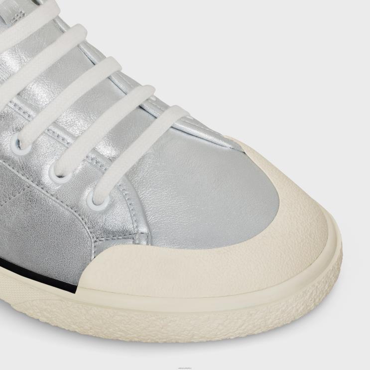 CELINE Silver As-02 Mid Low Lace-Up Alan Sneaker in Metalized Calfskin R0ZNN2052